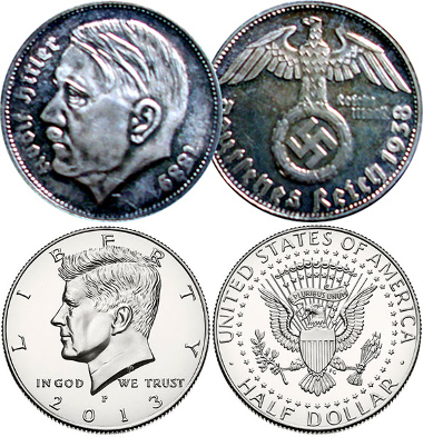 US eagle coin & Nazi eagle coin